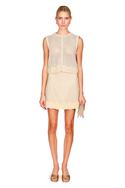 Cream Crochet Flower Knit Top