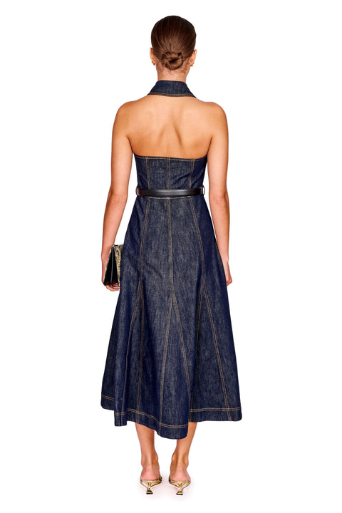 Indigo Halterneck Midi Dress