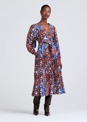Ferris Pleated V Neck Midi Dress