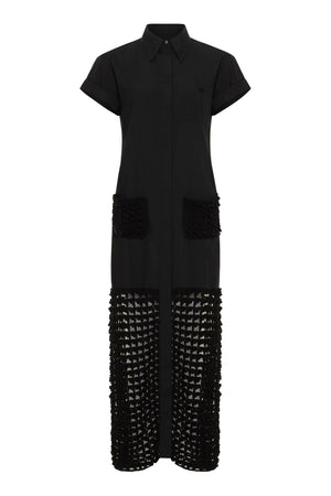 Black maxi shirt dress.