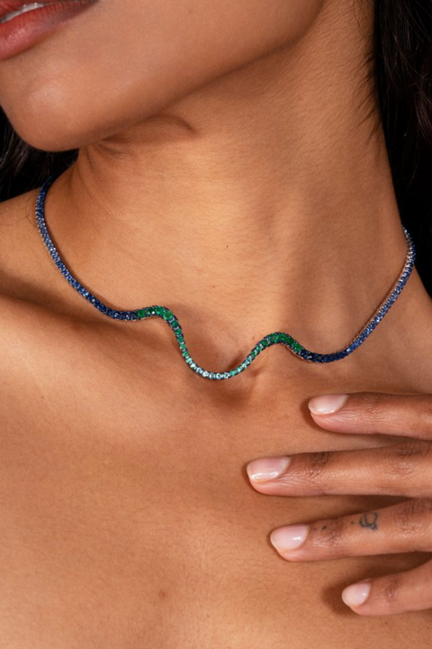 Full Pavé Emerald and Sapphire Radiant Choker