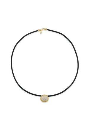 Scuba Black Leather Choker With Diamond Pave