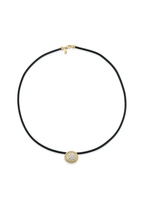 Scuba Black Leather Choker With Diamond Pave