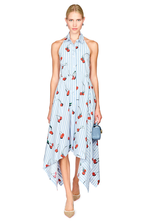 Bunny Ear Tie Handkerchief Cherry Shirt Dress