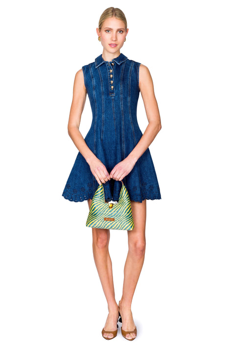 Denim Broderie Mini Dress