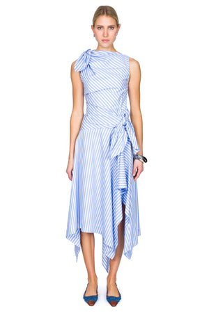 Bow Drape Shirting Cascade Dress
