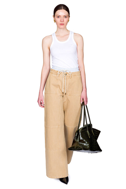 Washed Double Waistband Wide-Leg Jeans