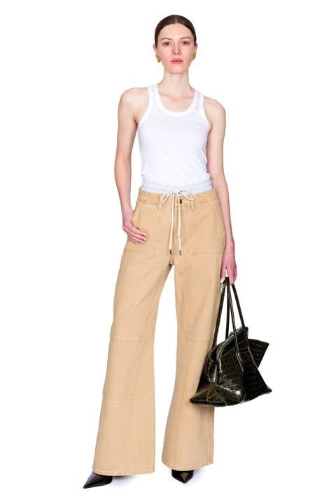 Washed Double Waistband Wide-Leg Jeans