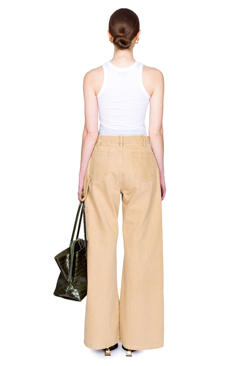 Washed Double Waistband Wide-Leg Jeans