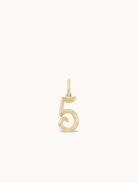 Gold number 5 pendant on a white background