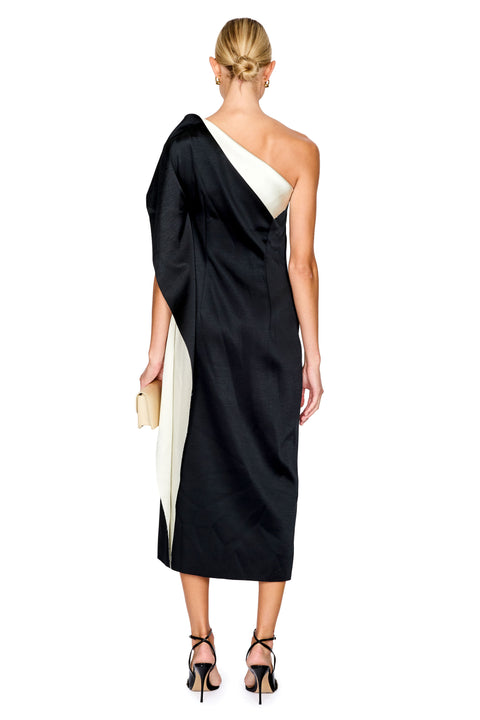 Sculptural Double-Satin Off-Shoulder Dress