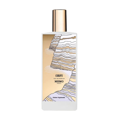 A close-up view of the Corfu Memo Perfume bottle.