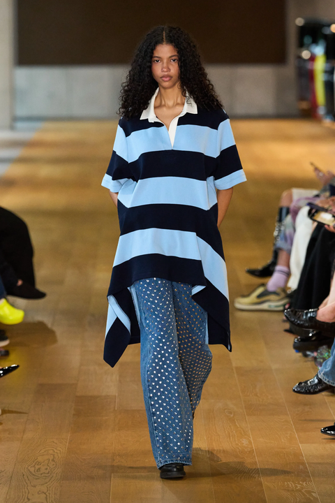 Striped Capsule Half Placket Knitted Top