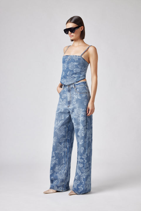 Floral Denim Trousers
