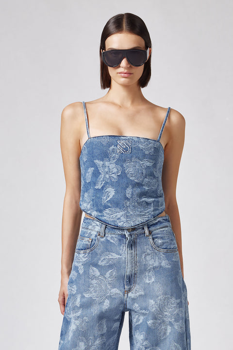 Floral Denim Bustier