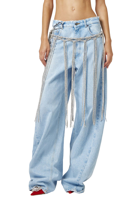 Denim Trousers With Hotfix Crystal Belt