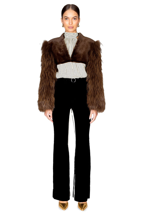Mink Bolero with Red and Shadow Fox Sleeves