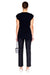 Model showing the back of the sleeveless knitted top.