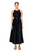 Model wearing the black florence pearl trim midi dress.