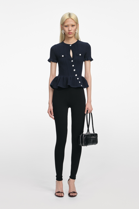 Navy Asymmetrical Knit Top