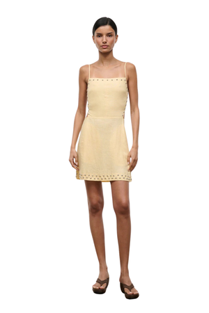 Angelique Linen Dress Butter Studs