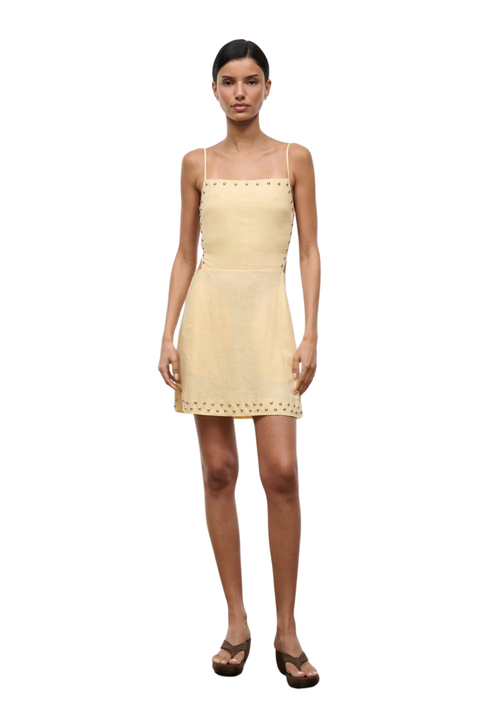 Angelique Linen Dress Butter Studs