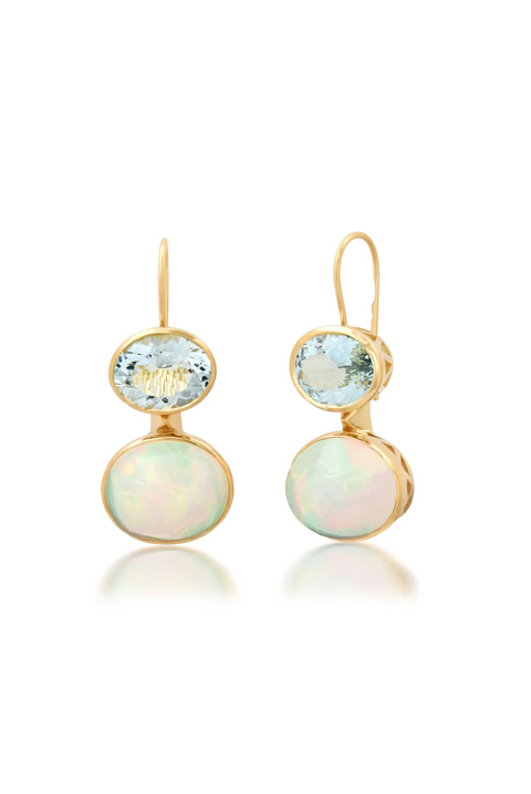 Aquamarine And Opal Duo Earrings