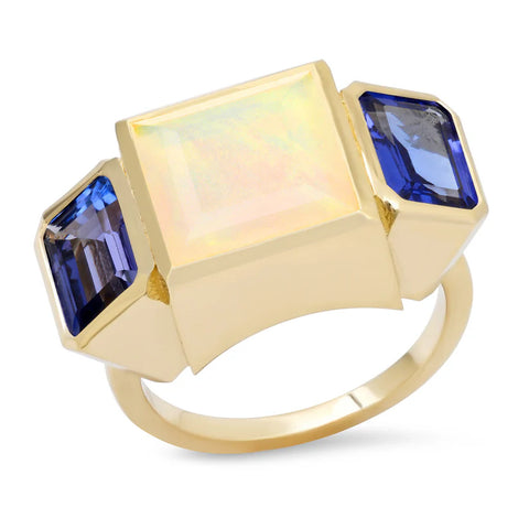 Opal and Tanzanite Trilogy Ring