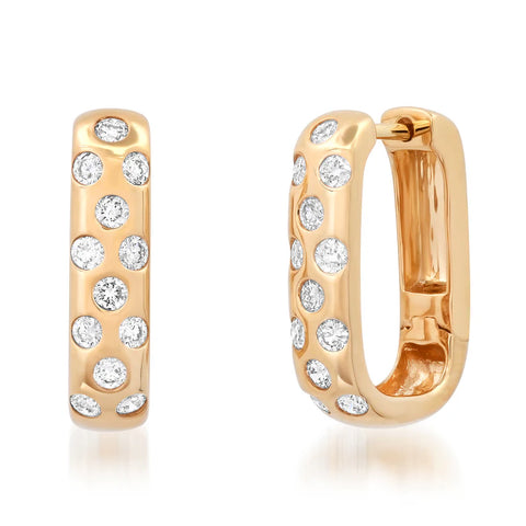 14K Yg Scattered Diamond Rectangle Huggies, .55 Tcd - Yellow Gold