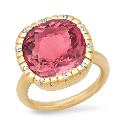 Pink Tourmaline and Diamond ring, 9.56 tc, .20 tcd