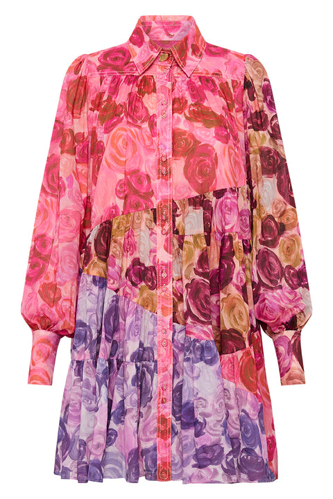 Ghost image of the vision smock mini dress in kaleidoscopic rose.