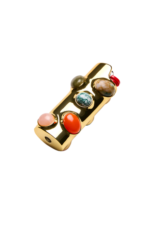 Gold lighter case with colorful gemstones