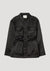 Ghost image of the satin field jacket with cinched waist in black.