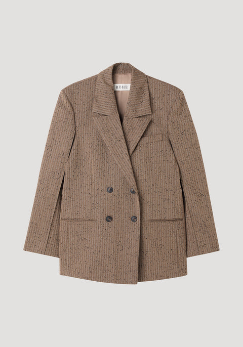 Slub Herringbone Double-Breasted Blazer