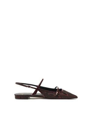 Brown and red pointed-toe slingback flat on a white background