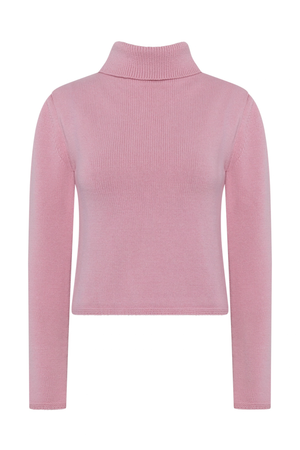 Ghost image of a pink turtleneck sweater. 