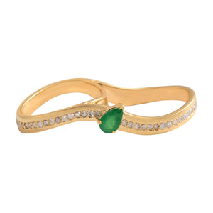 Wavy Emerald Double Ring With Pave Diamonds