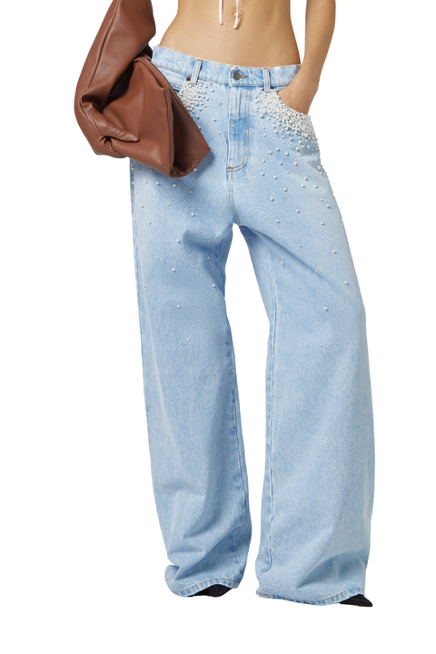 Denim Trousers With Pearl Pockets