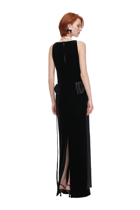 Velvet Bow Sides Maxi Dress