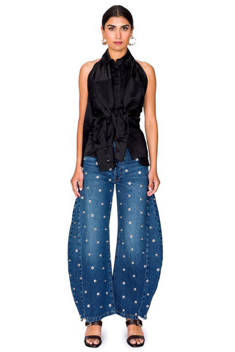 Deconstructed Shirt Halter Neck Top