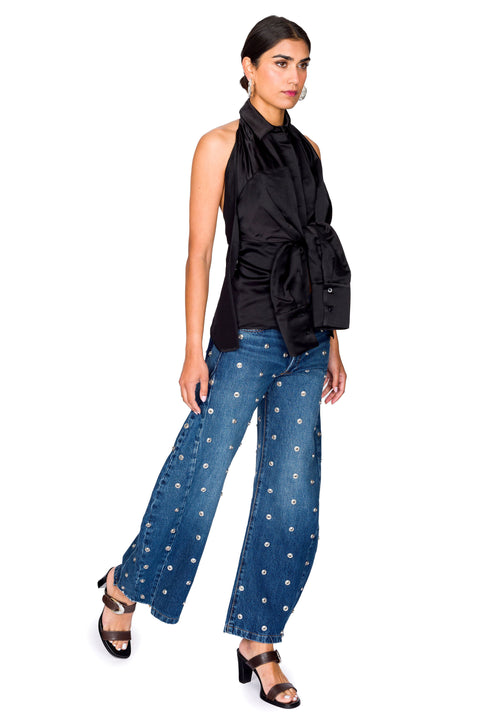 Deconstructed Shirt Halter Neck Top
