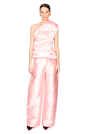 Heavy Satin Draped Top With Asymmetric Neckline