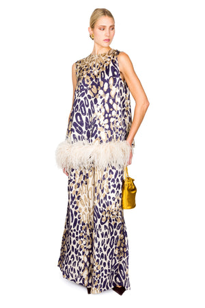 Printed Sleeveless Top With Feathers