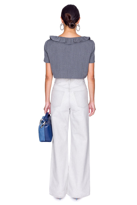 Grey Frilled Neck Cropped Jacket