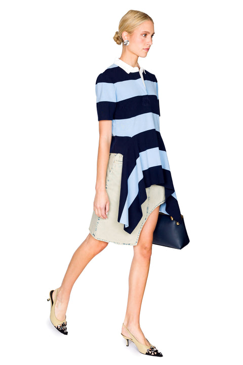 Striped Capsule Half Placket Knitted Top