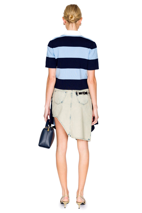 Striped Capsule Half Placket Knitted Top