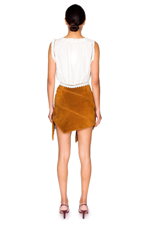 Suede Asymmetric Fringed Skirt