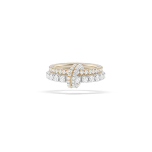Ghost image of a Spinelli Kilcollin Cadence rind that features a 2.3mm 18k yellow gold bad pave with white diamonds and a 2.8mm 18k white gold band pave with white diamonds, connected by a yellow gold connected pave with diamonds and a white gold connector pave with diamonds. 