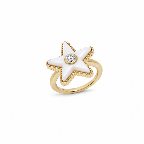White Mother Of Pearl And Diamond Star Ring
