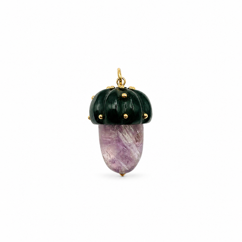 Carved Stone Acorn Pendant With Gold Balls